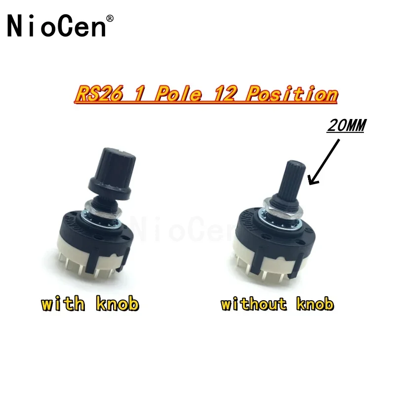 

5pcs RS26 1 Pole 12 Position Selectable Band Rotary Channel Selector Switch Handle length 20MM with knob