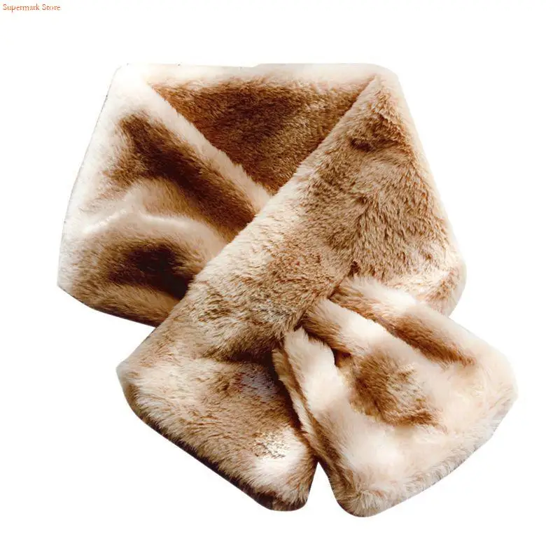 Q5WE Winter Scarf Crucifix Tie Collar Fur Plush Shawl Wrap Neck Warmer for Wo