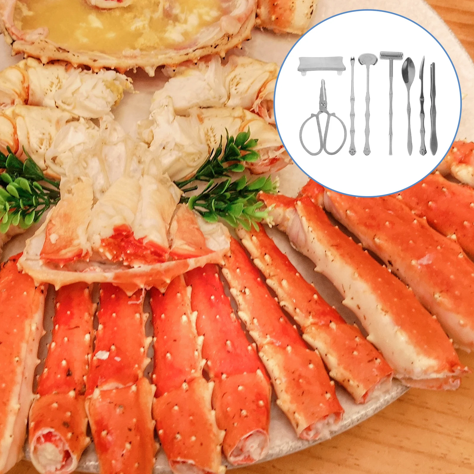 

Crab Eight piece Tool Set Seafood Picks Leg Crackers Metal Eating Stainless Steel Tools Opener Utensils Reusable