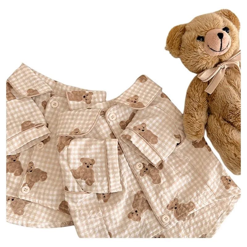 Cute Bear Print Summer Matching Shirt Pet & Owner Pajama Outfit for Cats Small Dogs