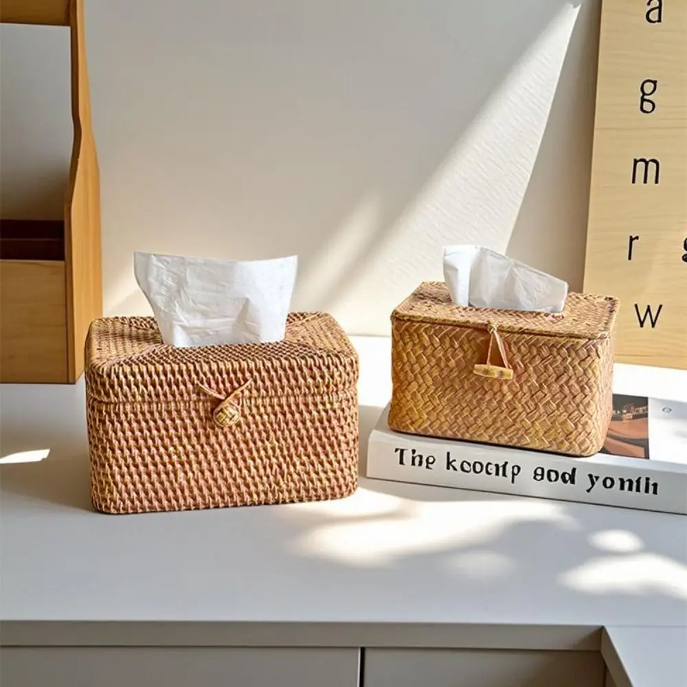 

Vintage Imitation Woven Tissue Box Decorative Resin Desktop Napkin Container Vivid Space-saving Toilet Paper Dispenser Bathroom
