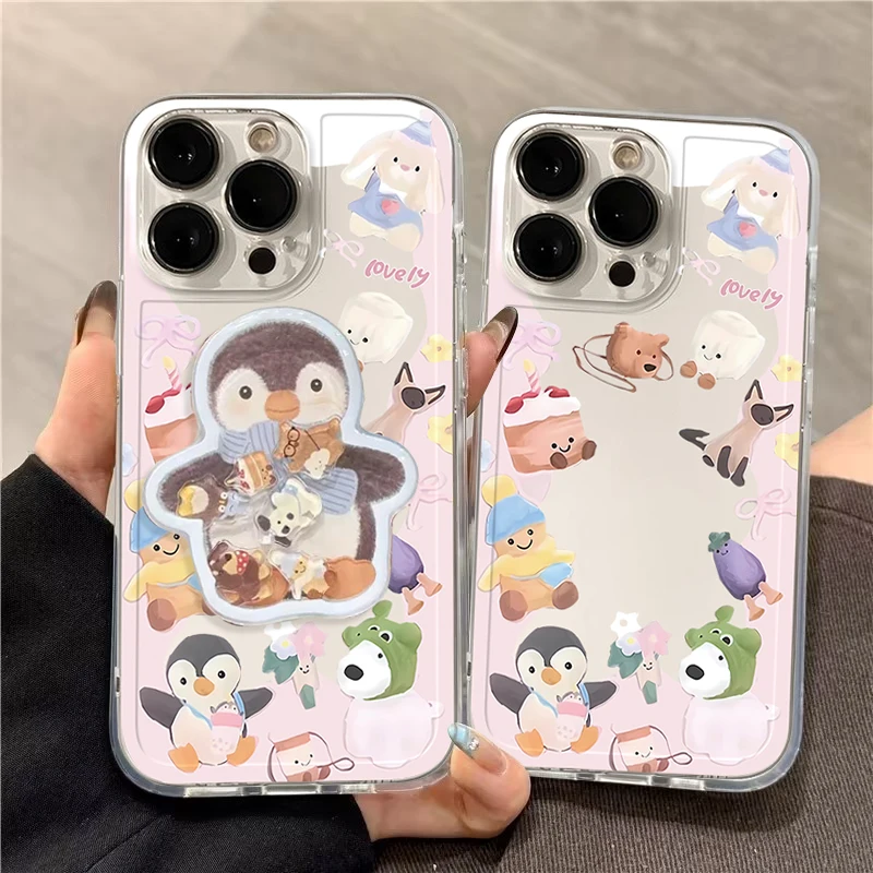 Doce pinguim vegetal rocker suporte caso macio compatível para iphone 14 13 15 12 11 16 pro max xr xs max se 7 6 8 6s mais x
