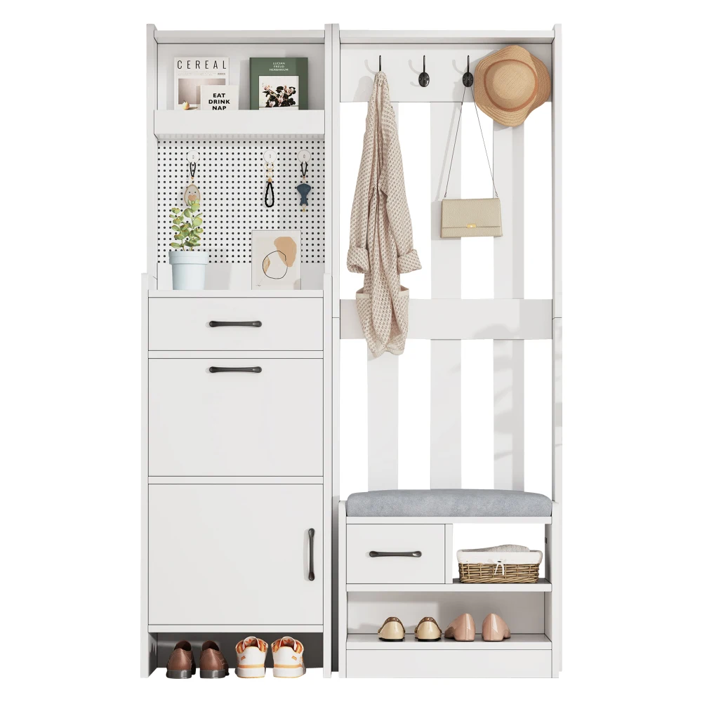 Boden-Kleiderständer, Kleiderständer, Kleiderständer, Bücherregal, 7-in-1-Kleiderständer mit Schuhbank, freistehend, Kleiderständer – Detail 8