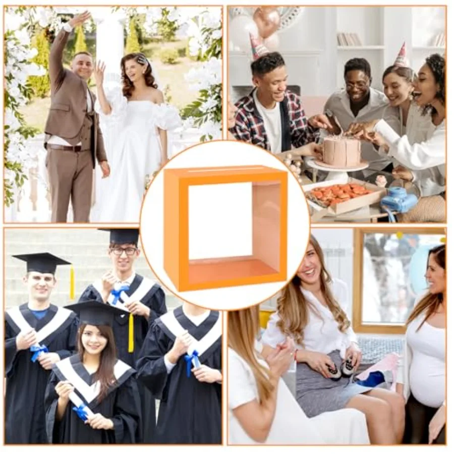 صندوق بطاقات برتقالي مع نافذة شفافة لحفلات الزفاف، صندوق بريد من الورق المقوى، حامل أموال لاستقبال حفل الزفاف، استحمام الطفل أ