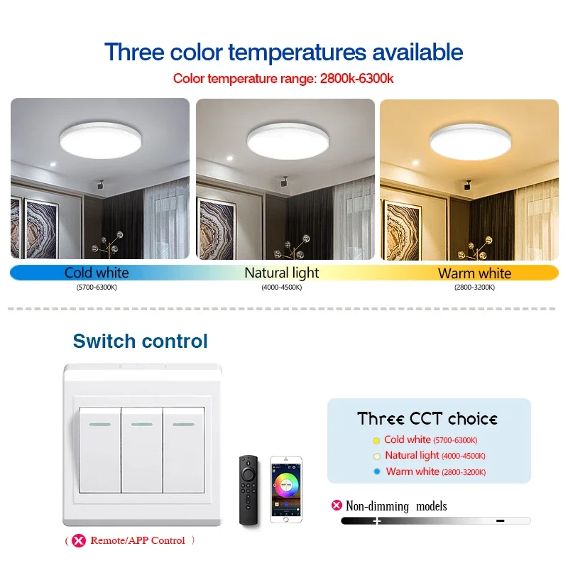 Imagem -04 - Rodada Led Luzes de Teto para Sala Lâmpadas de Teto 3-color Cct Painel de Luz Quarto e Cozinha Iluminação Lâmpada Redonda 220v