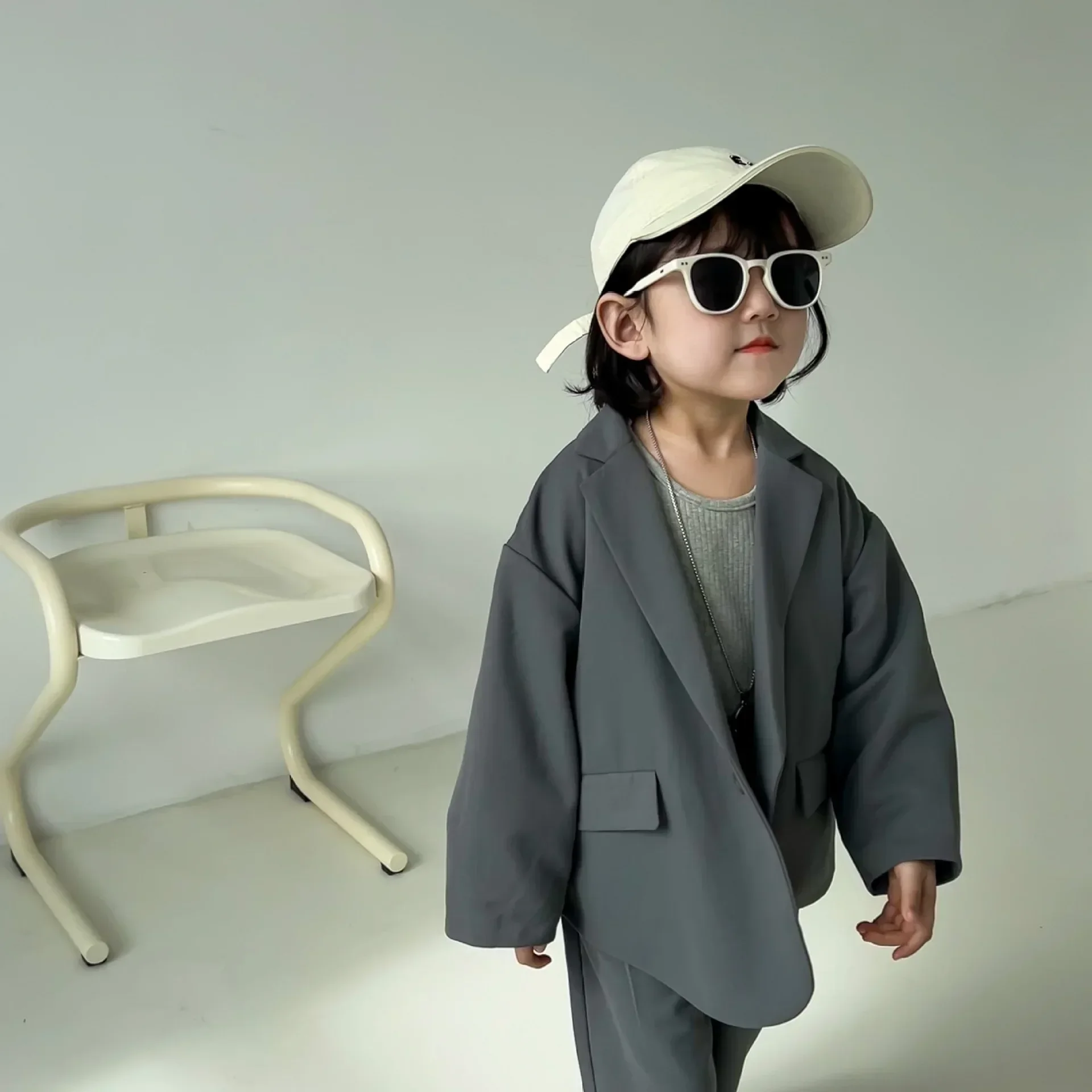 Girl Suit 2023 New Spring Autumn Fashion Style Tailored Suit Girls Solid Long Sleeve Top Loose Pants Two Piece Suit Kid Clothes