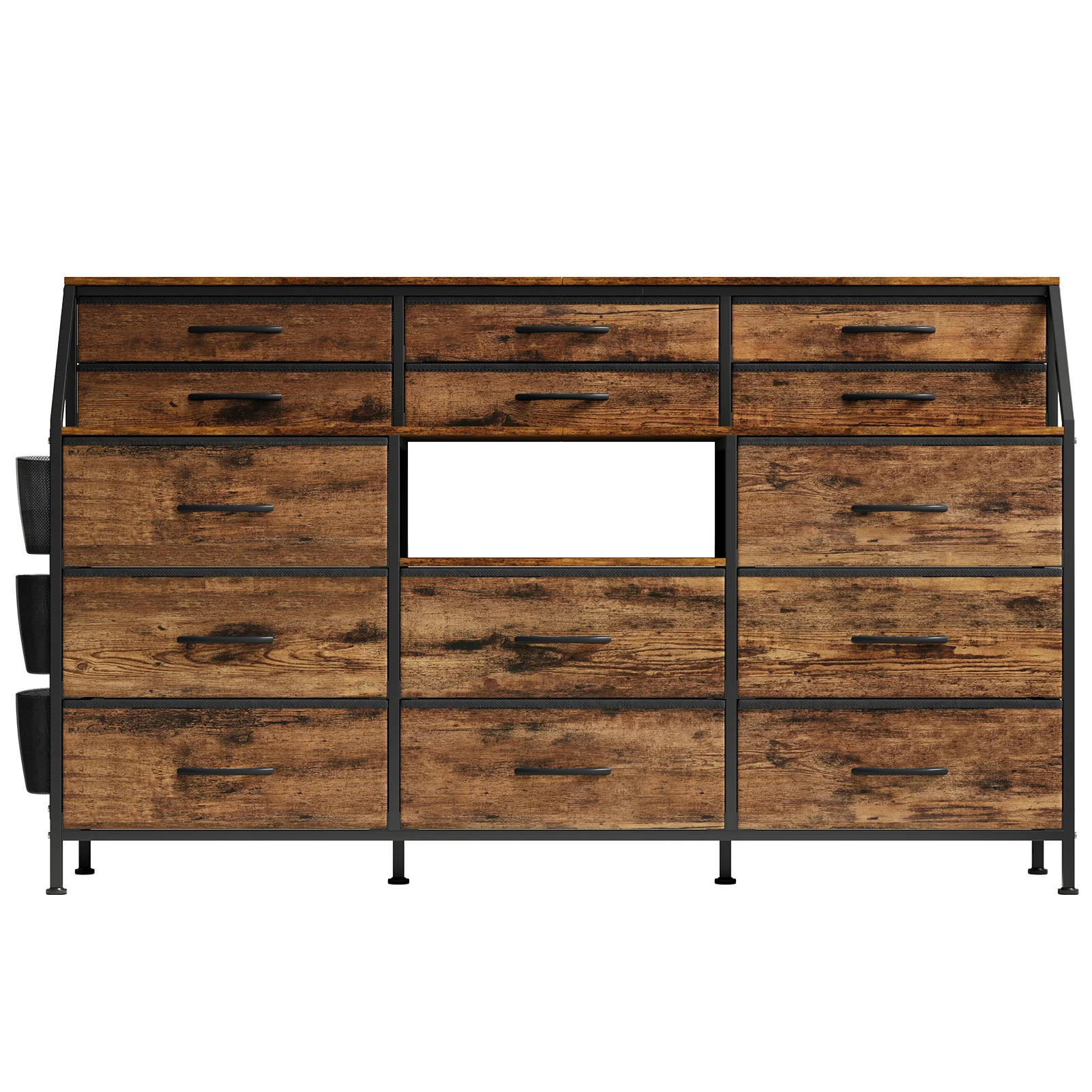 55.1" Extra Wide Dresser TV Stand with 14 Fabric Drawers, Open Shelves, Side Pocket, Metal Frame & Wood Top – Vintage Storage Cabinet for Bedroom, Living Room, Closet - view 7