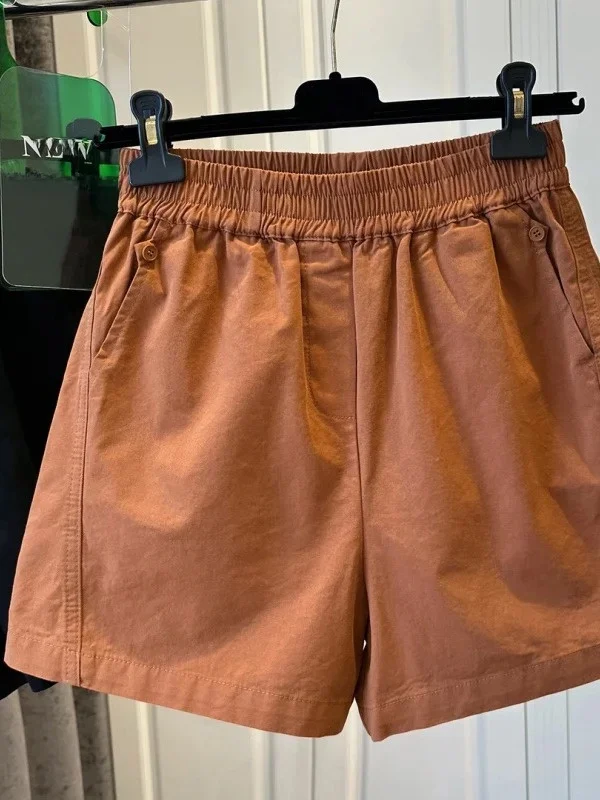 Pantaloni ort casual in puro cotone da donna a vita alta vestibilità ampia patchwork a cinque punti pantaloni estivi per il tempo libero Ele Simple Sle