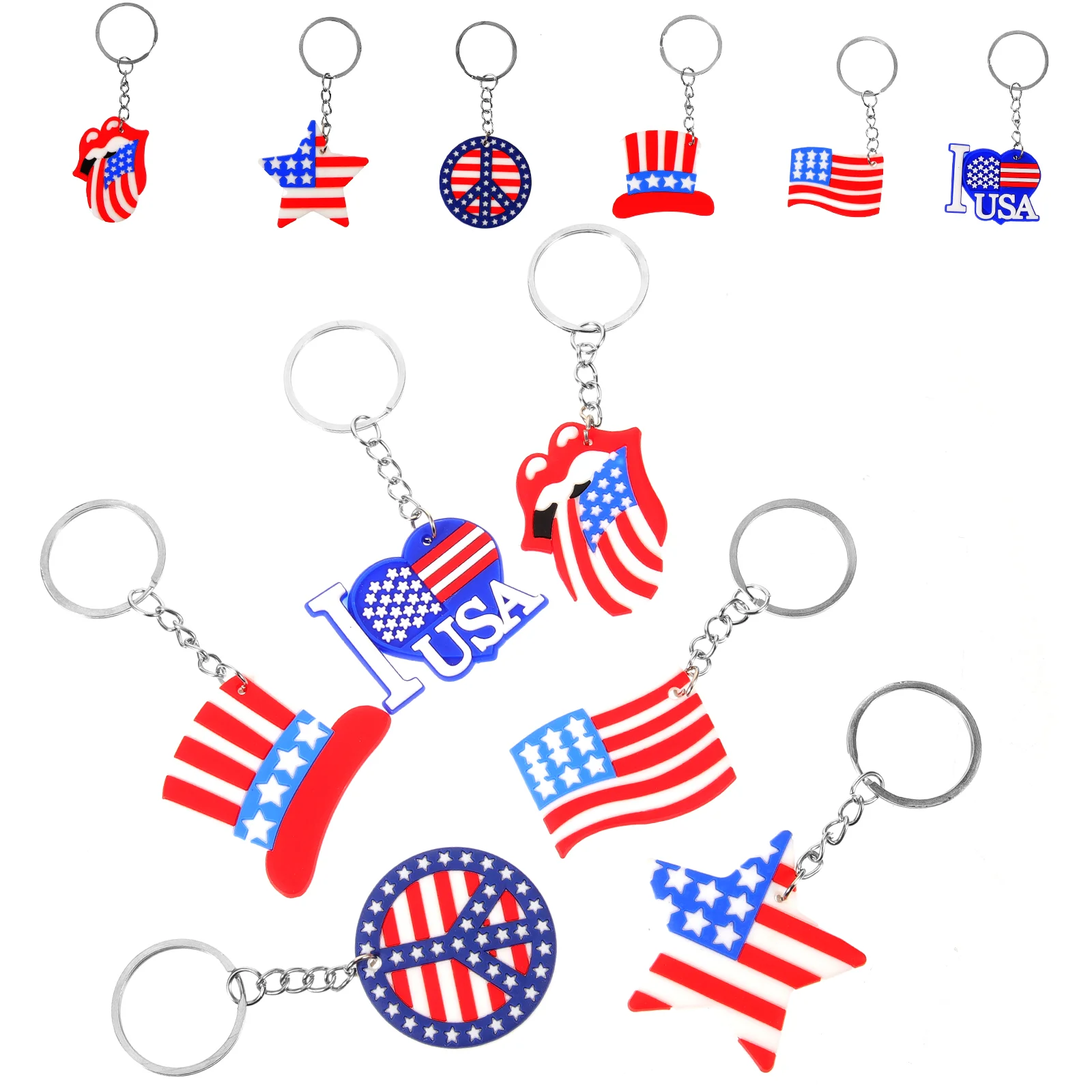 Veterans Day Keychain American Flag Independence Holiday Party Ornaments 12pcs Random Ring Backpack