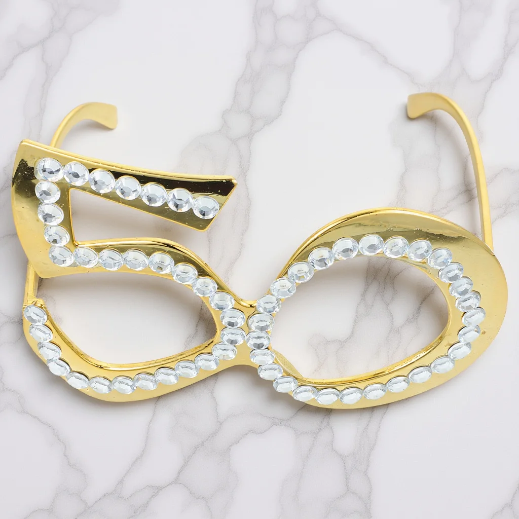 

1Pair Birthday Party Glasses Rhinestone Number Plastic Eyeglasses Lightweight Photo Prop 50th Birthday Decoration