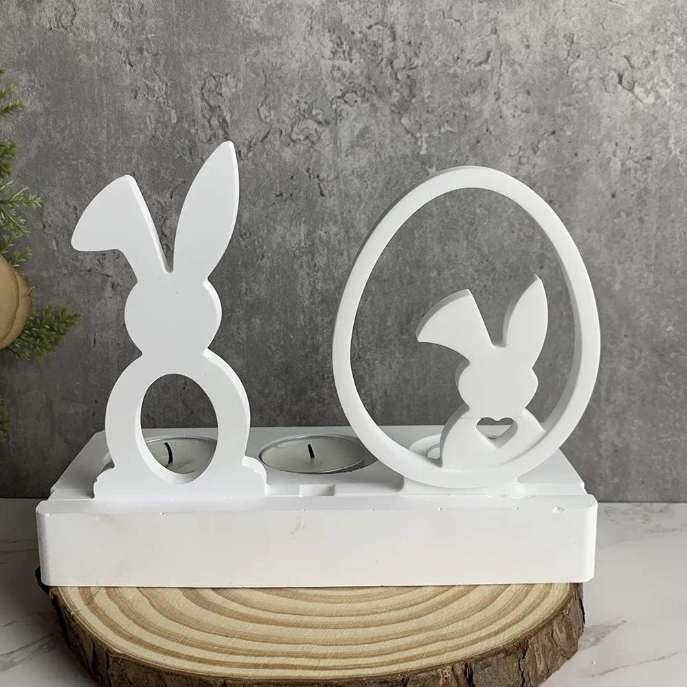 Cute Bunny Insert for Tea Light Holder Silicone Mold Easter Egg with Bunny Candle Holder Casting Molds Hollow Heart Rabbit Molds
