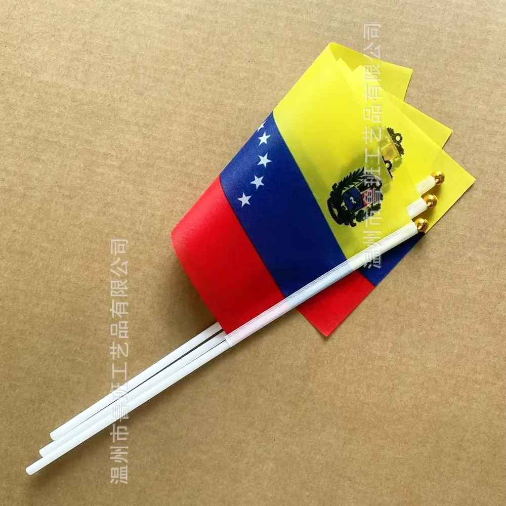 （TIKI FLAG）Venezuela hand flag 14x21cm Polyester Fade-Resistance Venezuela Hand Waving Flag with Plastic Flagpole for Events