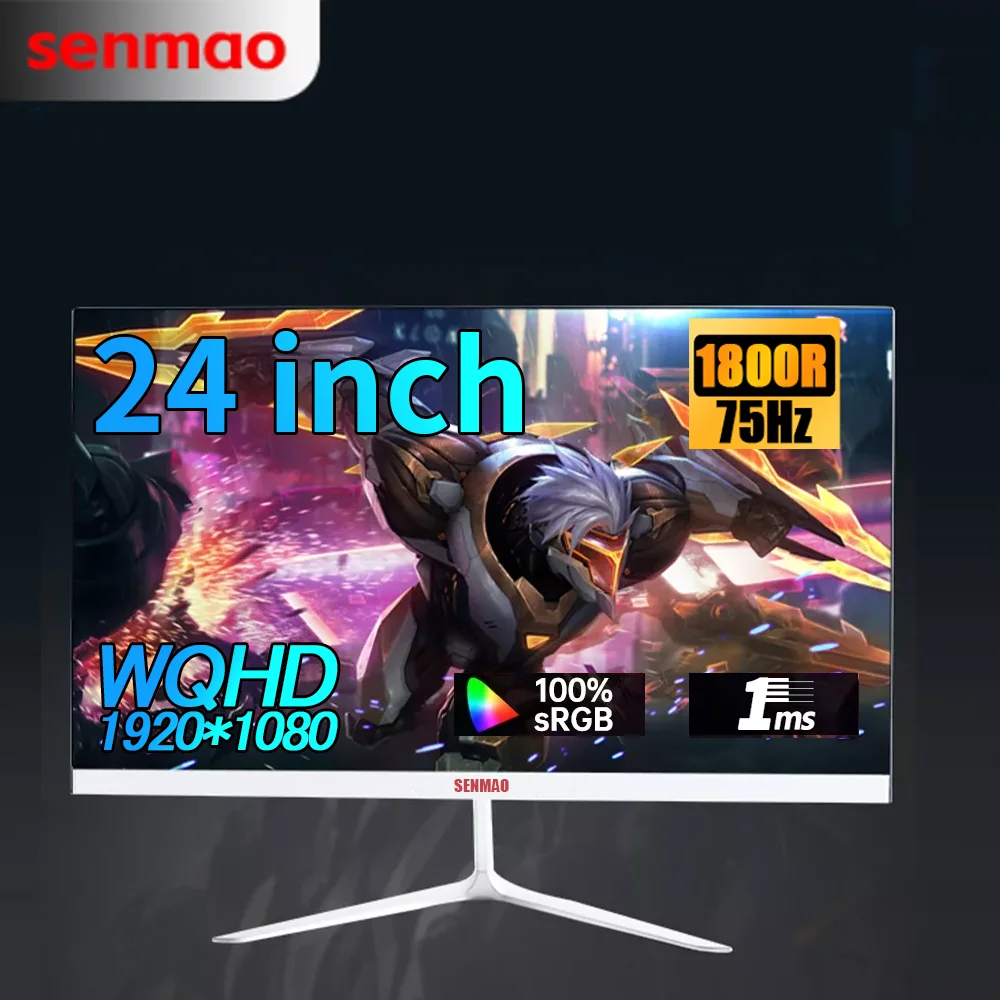 SENMAO 24 Inch Pc Gamer Monitor 75Hz MVA Lcd Display HD Desktop Gaming Computer Screen HDMI 1800R Curved Desktop Screen