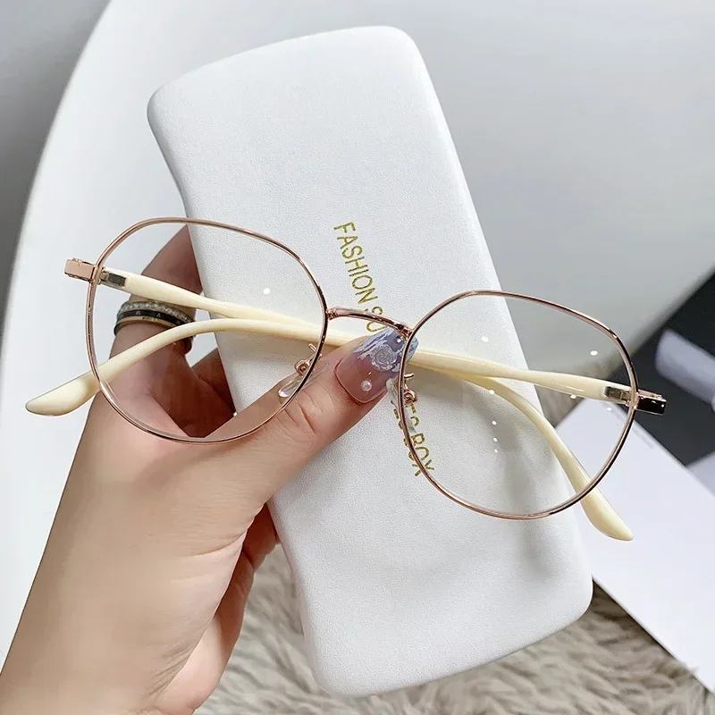 2024 Women Anti Blue Light Computer Glasses Ins Metal Round Glasses Decor Round Glasses Black Metal Spectacle Frame 0 Diopter