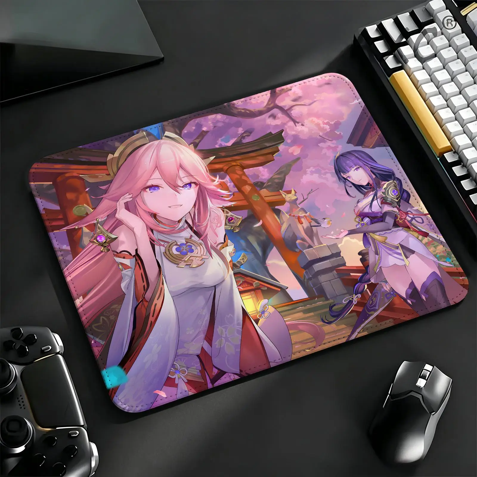 Compact Gaming Mat Reinforced Stitched Border, Portable Laptop Desk Pad for Genshin Impact Raiden Shogun Office & E-sports