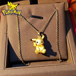 Pikachu Cartoon Anime Figures Cute Gold Color Solid Pendant Clavicle Chain Boys Girls Gift Toys