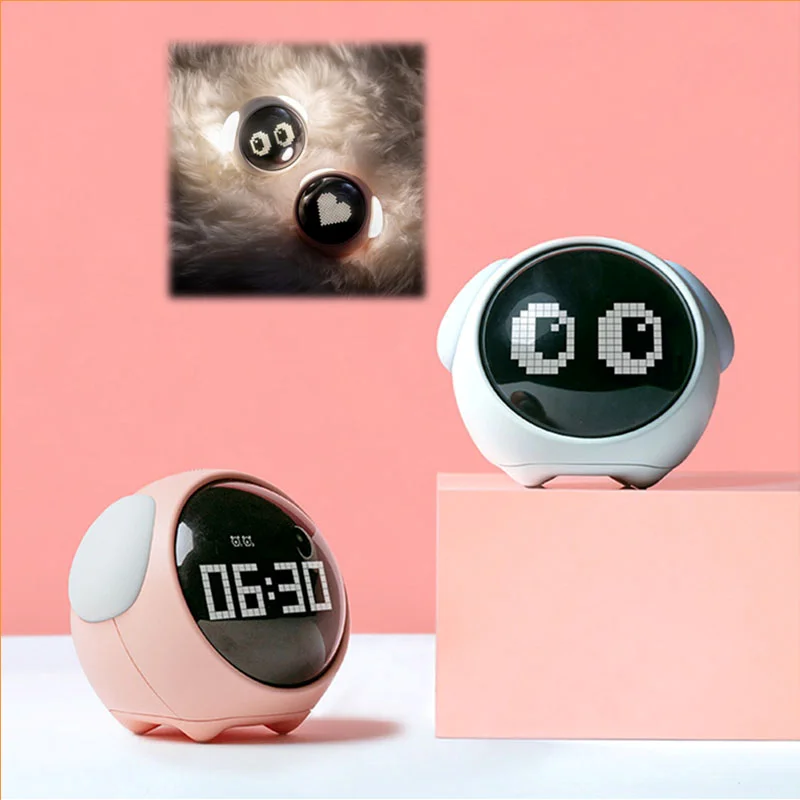 لطيف التعبير ساعة تنبيه متعددة الوظائف الرقمية LED التحكم الصوتي ضوء السرير ميزان الحرارة على مدار الساعة للمنزل