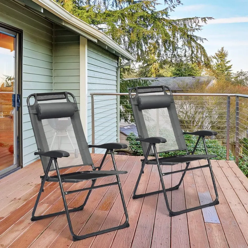 

Set of 2 Patio Dining Chairs, with 7 Level Adjustable Backrest, Headrest, 300 Lbs Capacity, Outdoor Portable Chairs