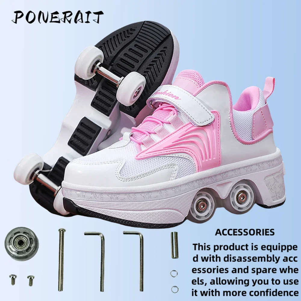 Child\'s 4-wheel Dual-purpose Roller Shoes Outdoor Kids Deformed Shoes With Wheels Fashion Parkour Sneakers For Girls From Gift