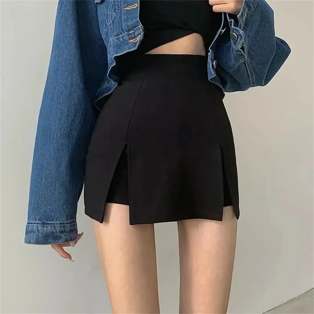 Y2k Split Shorts Skirt Women's Office Ladies Suit Skirt Summer New Black Mini A-line Pants Skirt High Waist Wide Leg Shorts Sexy