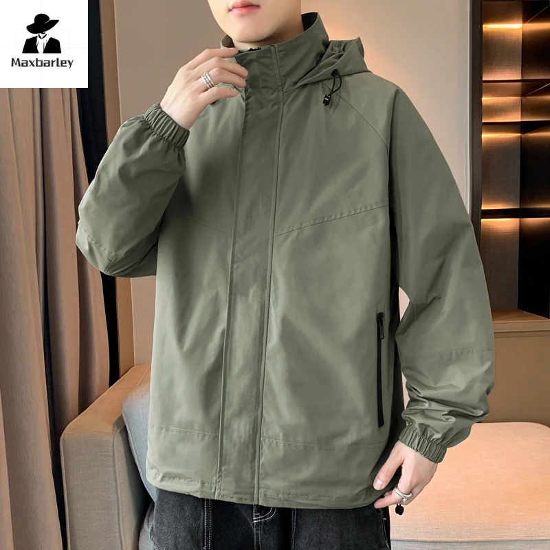 New Camping Hiking Jacket Men's Autumn Japanese Casual Waterproof Hooded Coat Outdoor Sports Travel Wear-resistant Windbreaker