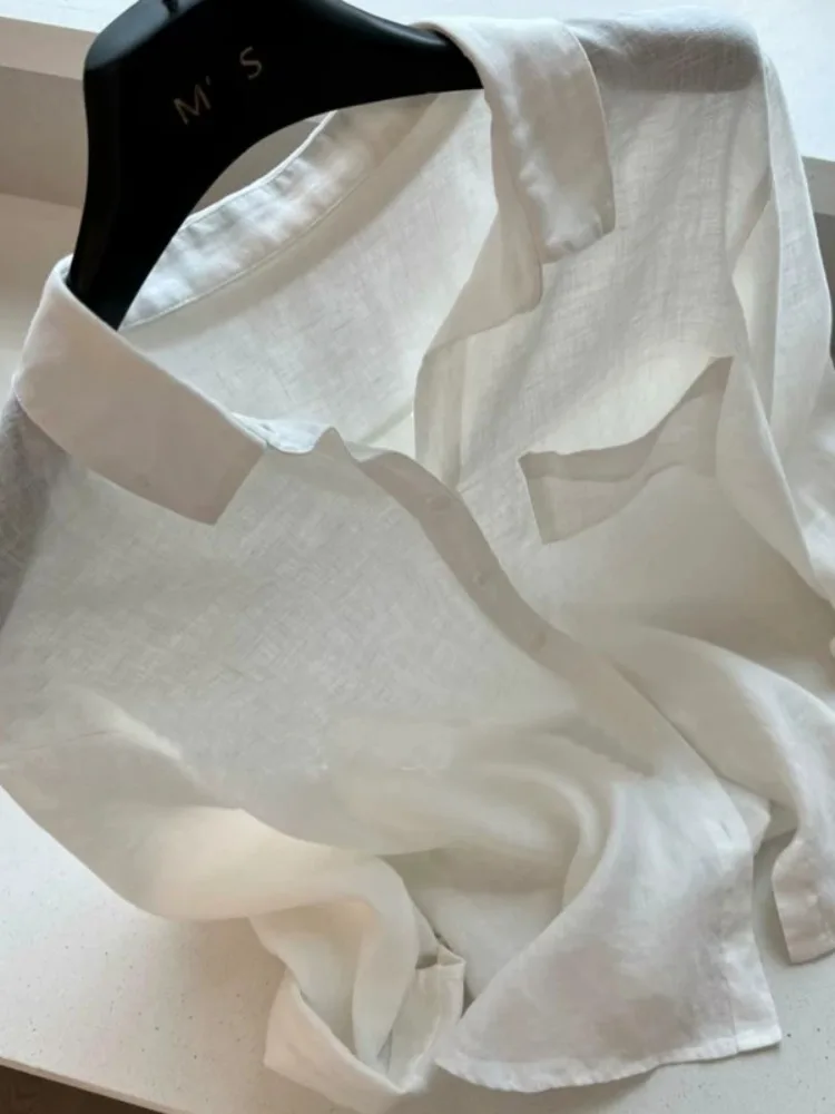 Csa de lino y aodón con protección solar para mujer, cárdigan de estilo hoado y fino de verano, Top con botones, manga...