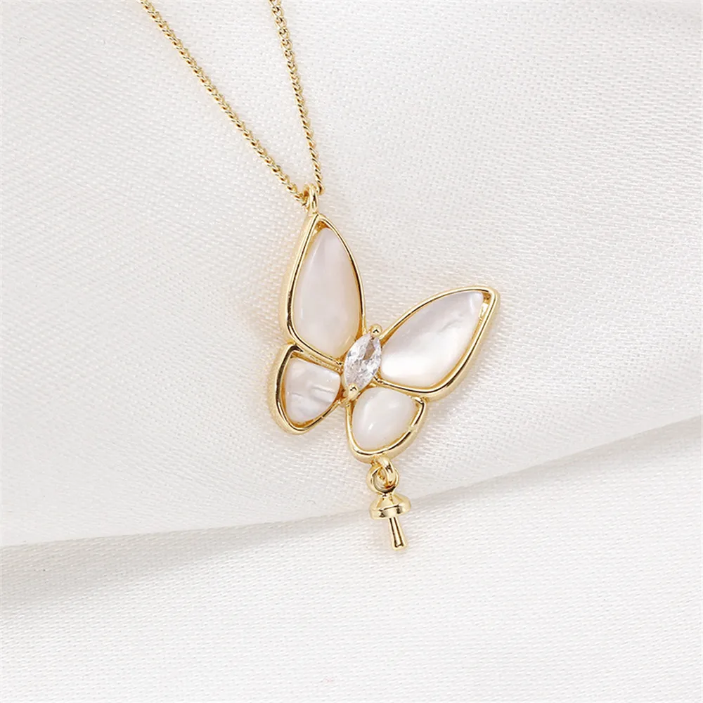 

Domestic 14k Gold Coated Electroplating Color Preservation Delicate Butterfly Mother-of-pearl Necklace Pendant DIY Accessories