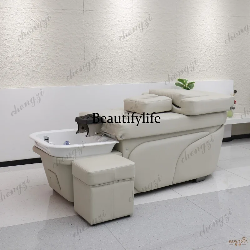 Barber shop Thai shampoo bed beauty salon lying flat massage flushing bedside recuperation hair ceramic basin hair salon special