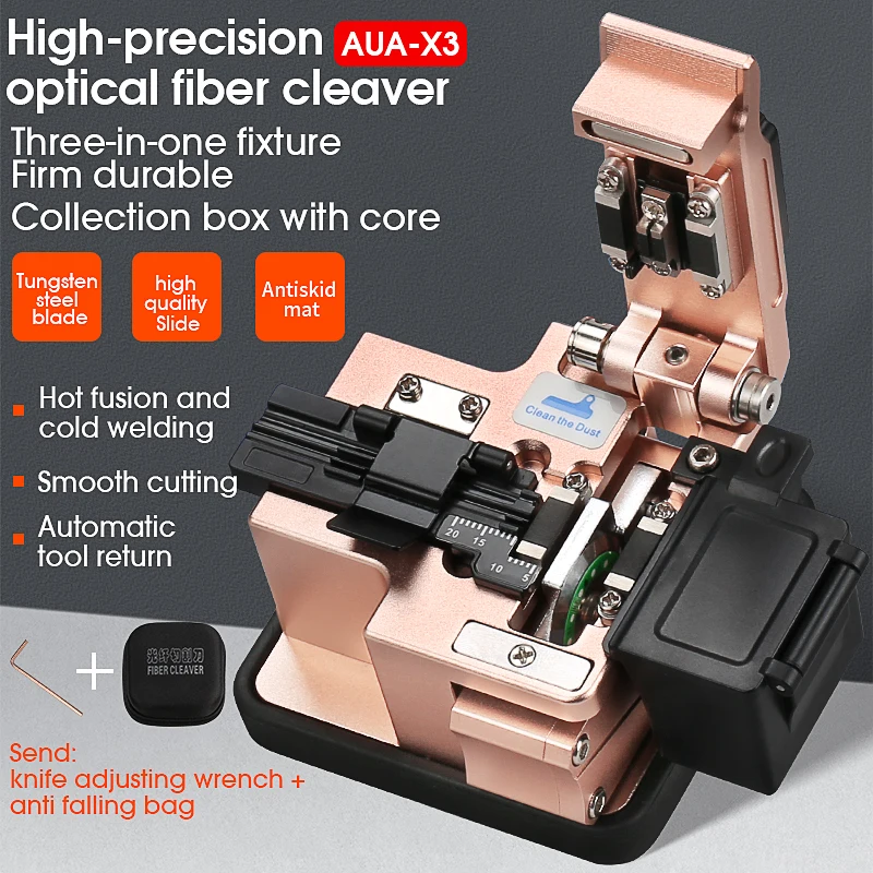 COMPTYCO AUA-X3 High Precision Fiber Cleaver FTTH Fiber Optic Cable Cutter Knife Optical Fiber Cutting Tool 24 Surface Blade