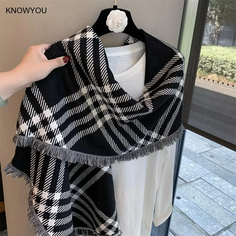 

Новинка зимы 2025 года, клетчатые шарфы, женские теплые кашемировые шарфы Bufanda, женские элегантные роскошные шарфы из пашмины, одеяло Bufanda, шаль