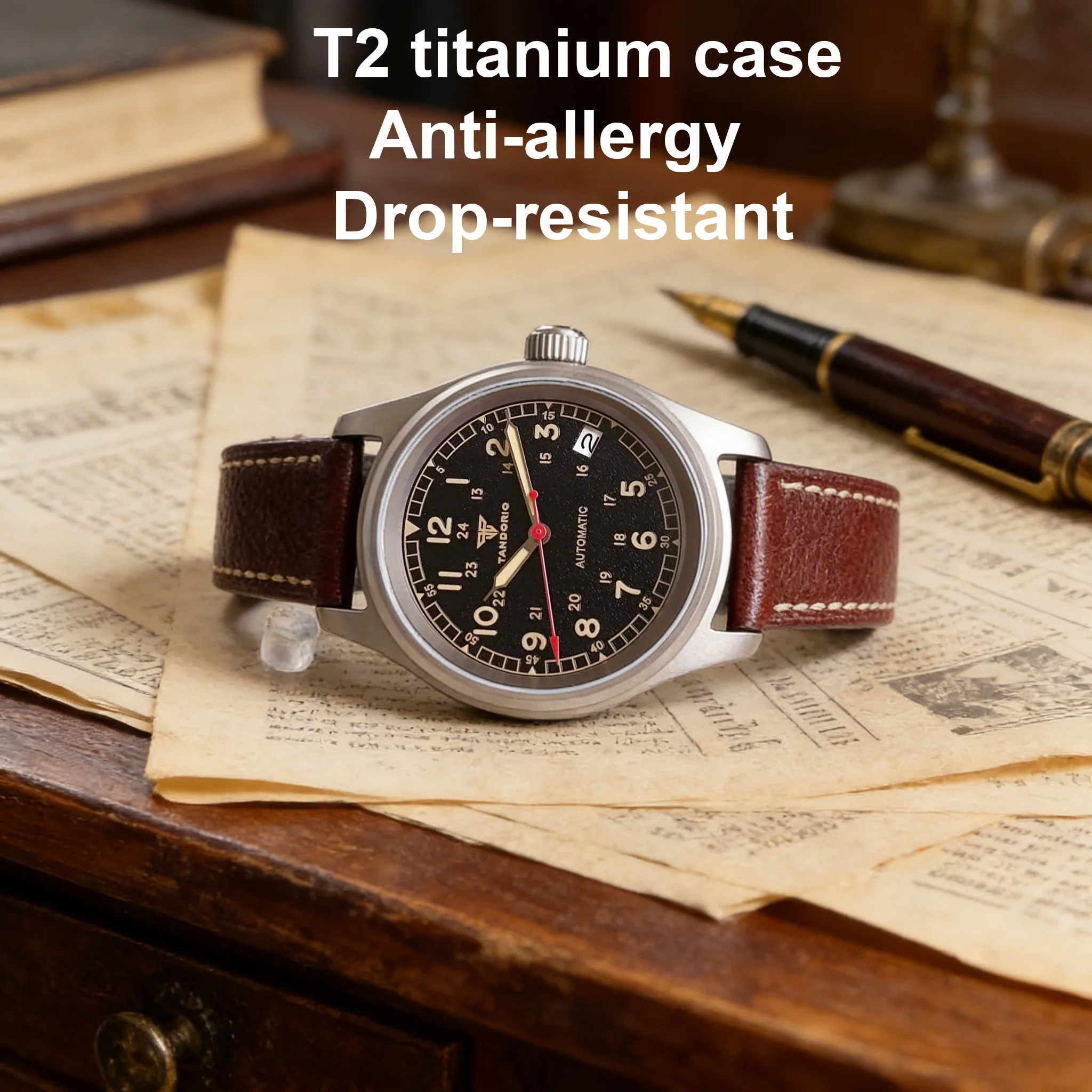 36mm Pilot Anti-allergy Titanium Case Tandorio 200m Waterproof Black/Green/Sliver Dial Automatic Japan NH35A Watch Sapphire