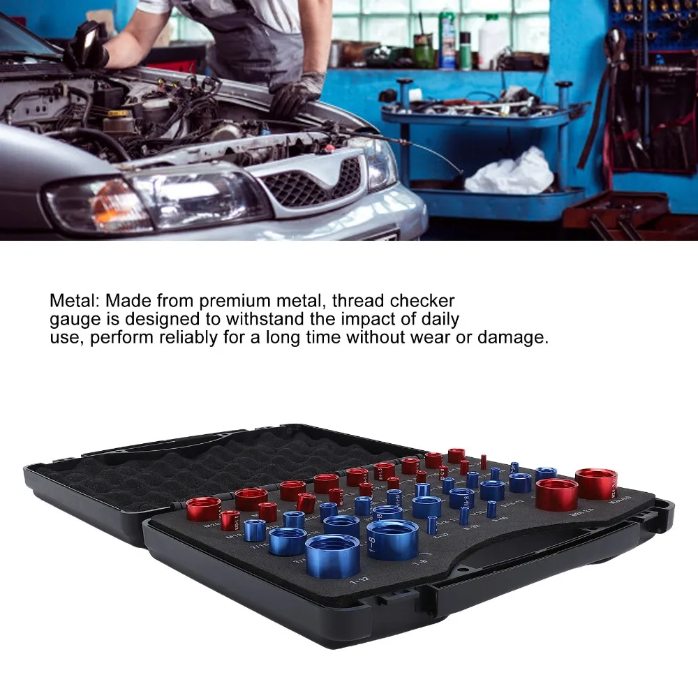 23 Inch Sizes Nut and Bolt Thread Checker Aluminum 21 Metric Sizes Thread Gauge Set Red and Blue Organizer Box