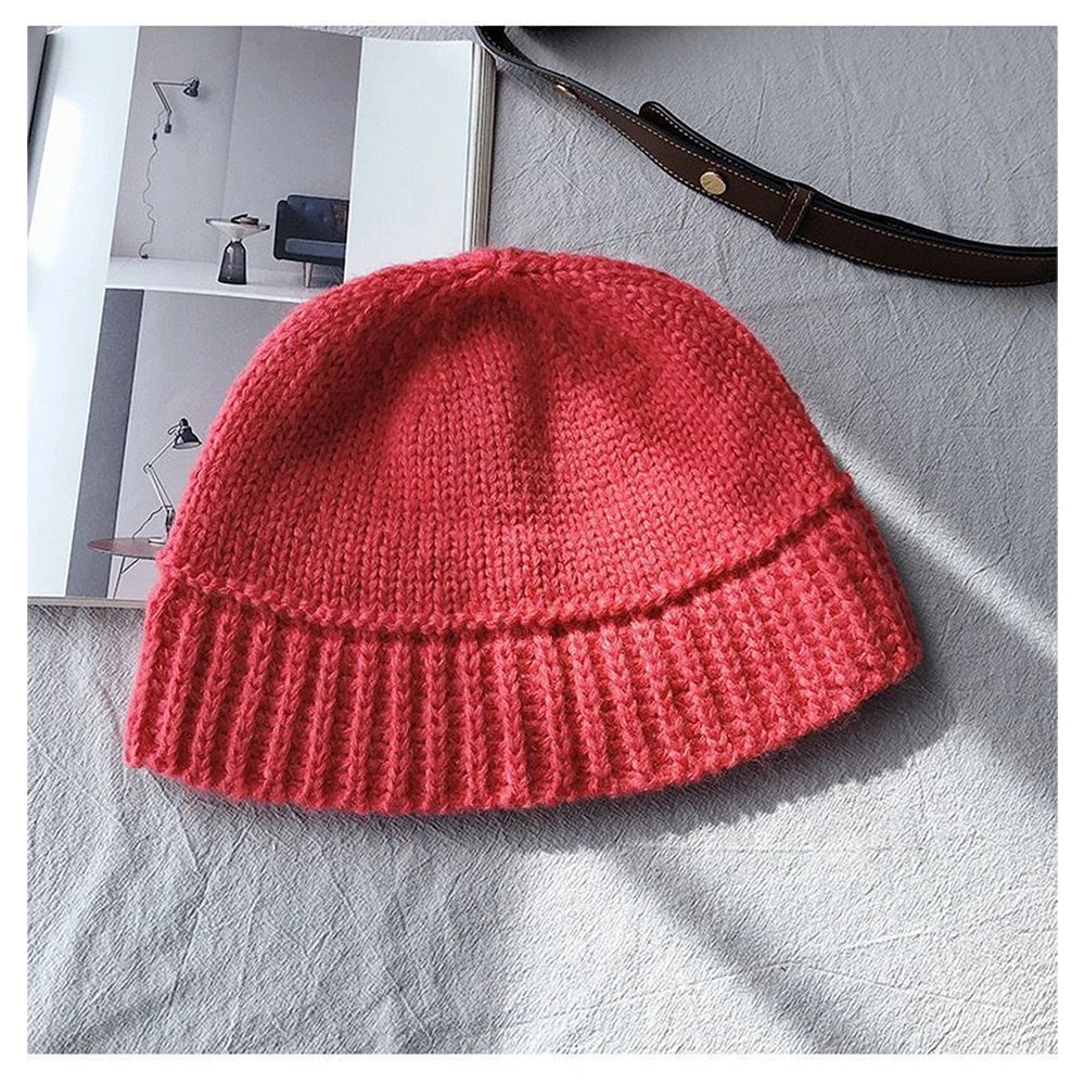 KPOP Knitted Woolen Hat Slimming Fisherman Hat Black Shaggy Bucket Hat Autumn Winter Solid Color Couple Hat