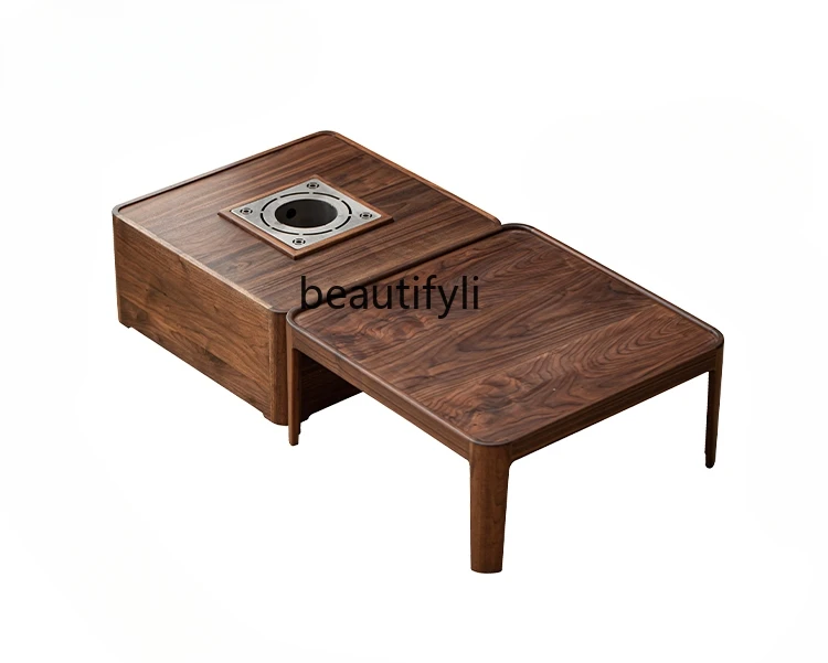 Charcoal Stove Cooking Tea Table Walnut Log Tea Table Solid Wood Household Square Balcony Table  living room furniture