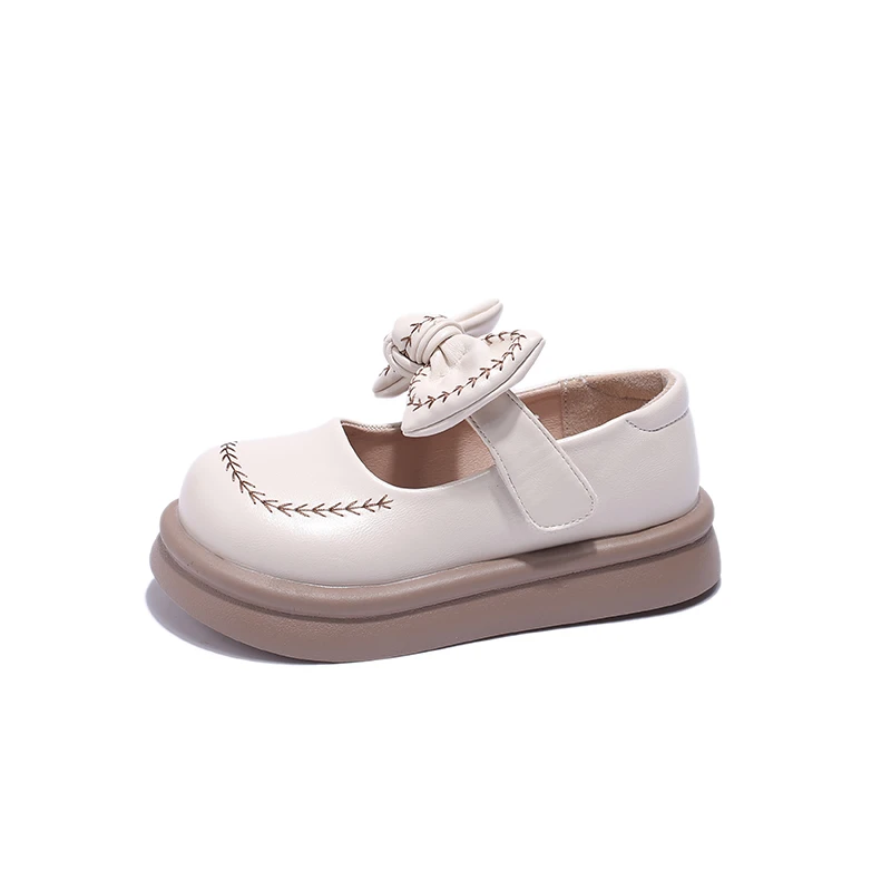 2024 nuove ragazze punta tonda cucito retrò versatili scarpe in pelle moda per bambini Hook & Loop Cute Kids Shoe