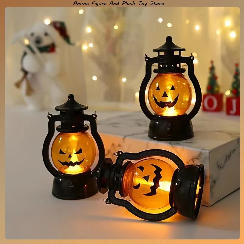 Halloween Pumpkin Hanging Lantern Light Led Ghost Lamp Candle Light Retro Small Oil Lamp Halloween Party Home Decor Horror Props