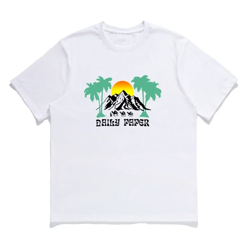 DAILY PAPER T-shirt Creative Sunset Mountain Range Pattern 100% Cotton Breathable Fashion Daily Paper Short Sleeve Tee