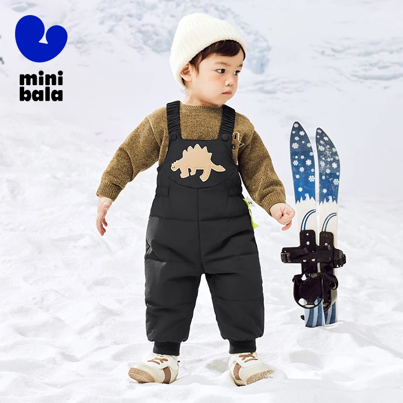 Mini Bala Three-Proof Down Overall Long Pants for Boys and Girls 2024 Autumn and Winter New Styles with Thickened and Warm Pants