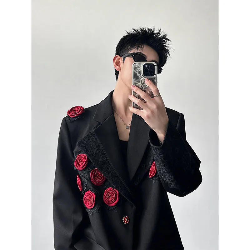 

Spring 2026 Men's Embroidered Jaet oulder Pads Double Collar Design Performance Casual Sle Polyester Fiber Long Sve