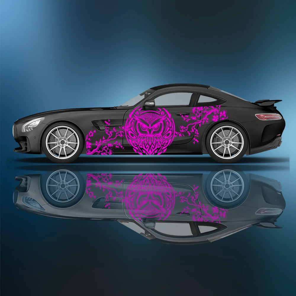 2PCS Minimalist line pattern owl flower branch sticker car sticker full body floral decoration covering scratches protect car st