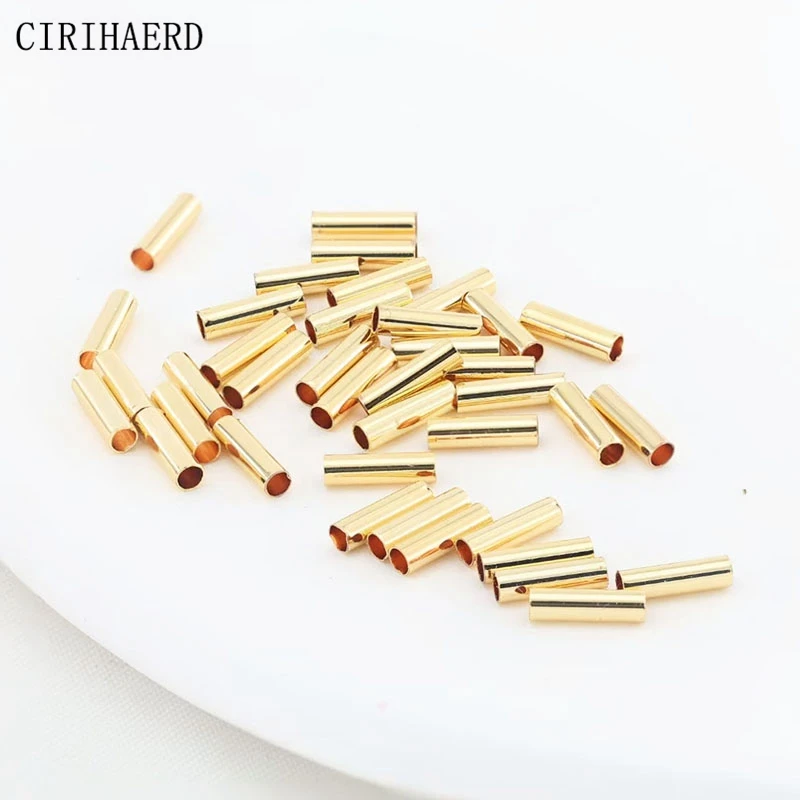 20Pcs Hollow Tube Beads 14K Gold Plated Brass Straight Long Tube Beads Jewelry Connectors For DIY Jewelry Making Accessories