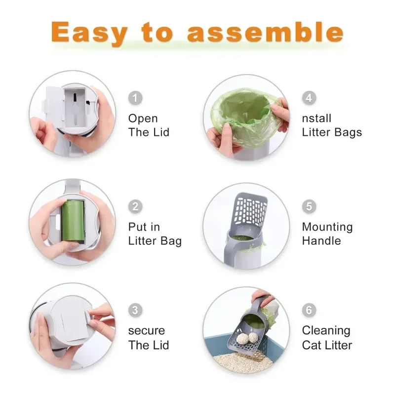 One Piece Cat Litter Scoop Efficient Cat Waste Scooper with Built in Garbage Bag Set Detachable Durable Pet Cleaning Supplies image 4