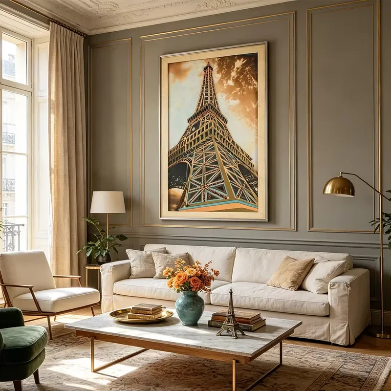 3D Relief Eiffel Tower Wall Art Gray Frame Vertical Painting Multi Layer Carved Landmark Decoration For Home Living Room