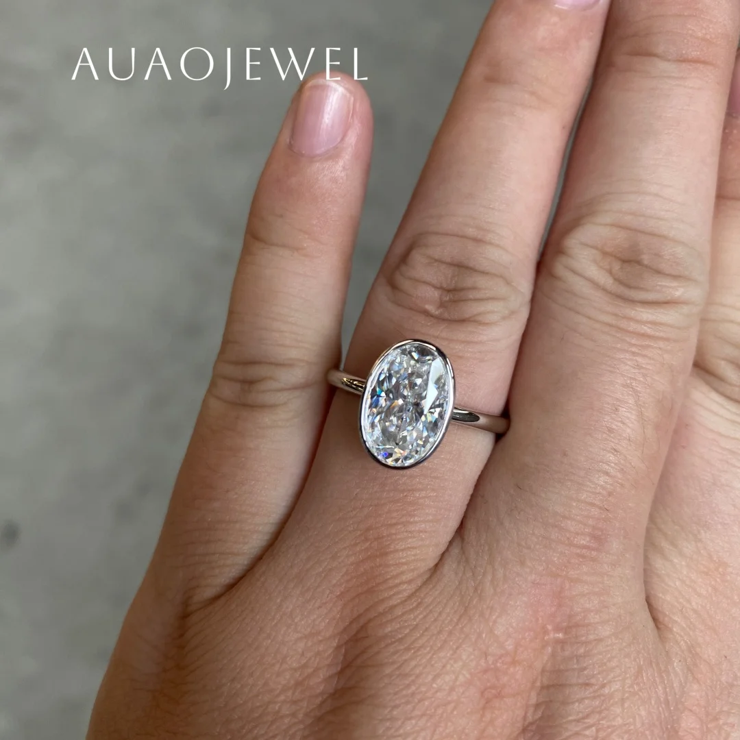 AUAOJEWEL 8X12Mm Oval Moissanite Wedding Ring Bezel Setting 18K 14K 9K 10K Real Gold Jewelry With Certificate Silver Accessories