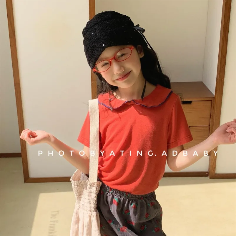 

New Children's Solid Color POLO Shirt Girls' Handsome Fashion Sports T-shirt Short Lapel Casual and Comfortable Half Sleeve.