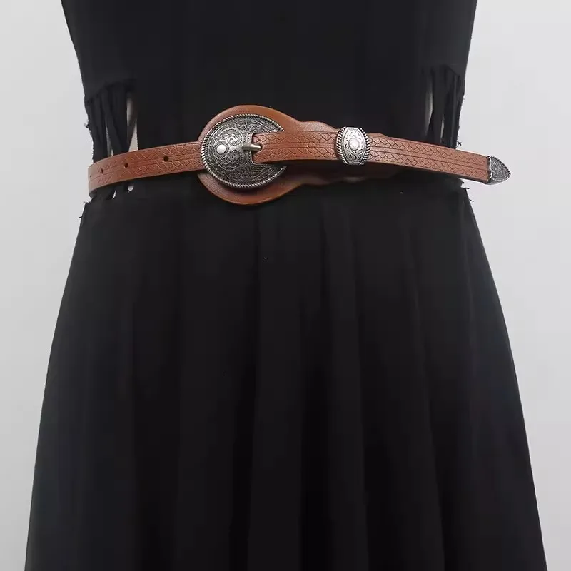 

Women's Runway Fashion Vintage PU Leather Cummerbunds Female Dress Corsets Waistband Belts Decoration Narrow Belt R672