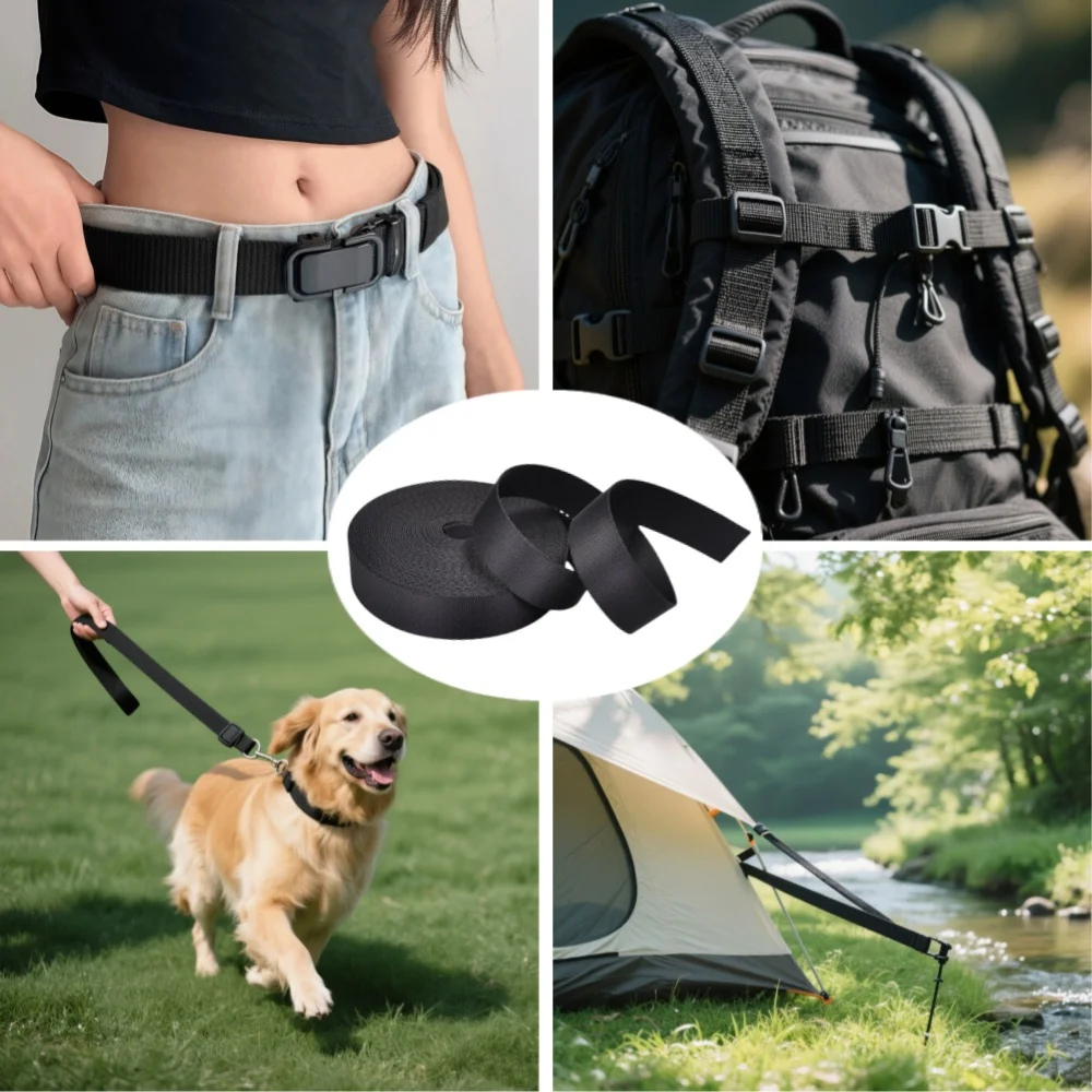 5 Yards Black Nylon Webbing Tape Backpack Strap Pet Collar Safety Belt Ribbon Band DIY Bag Clothing Sewing Accessories