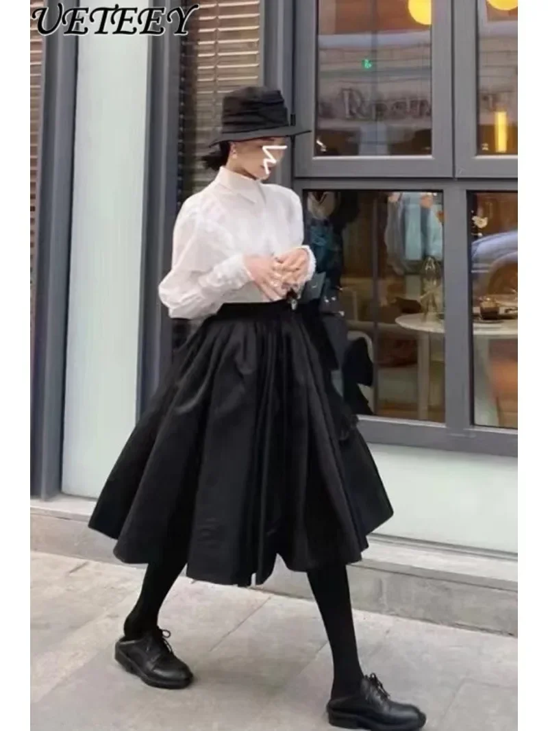 

Fashion Pettiskirt Mid-Length Skirt Spring Autumn New High Waist Slimming All-Matching Big Hem A- Line Skirts for Women