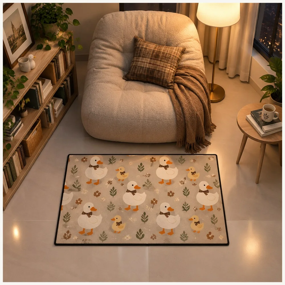 VIKAMA Cute Animal Cream Brown Duckling Flannel Door Mat, Anti-Slip Washable Floor Mat, Home Decor for Hallway, Front Door