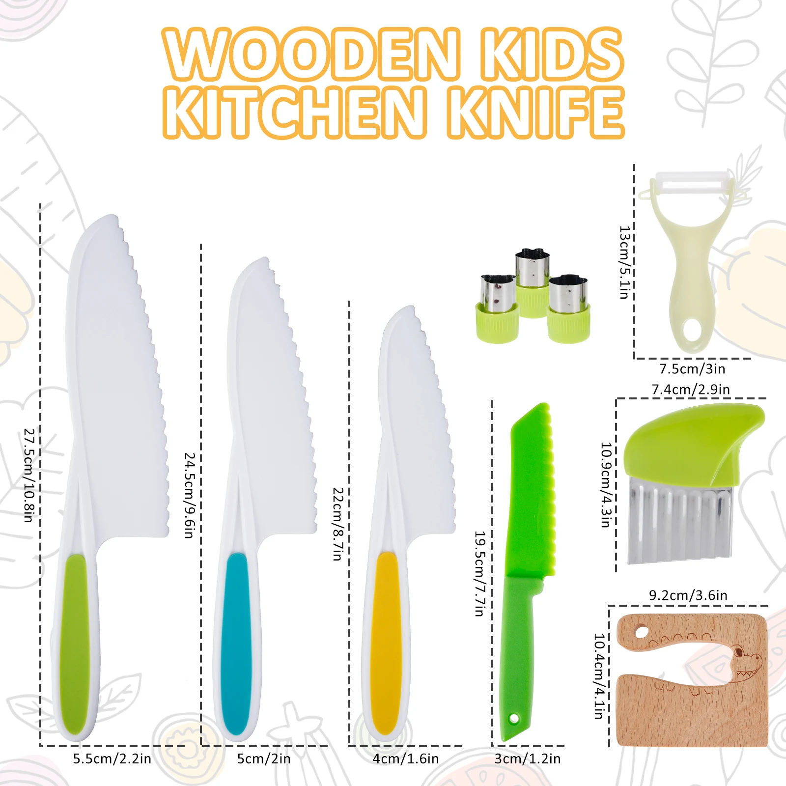 Kids Cooking Cutter Set Montessori Toy Safe Kitchen Knife Set for Kid Age 3-12 Birthday New Year Gifts Little Chef Cooking Tools